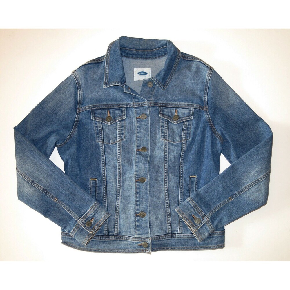 Old Navy womens denim jacket S blue jean stretch trucker coat button close small